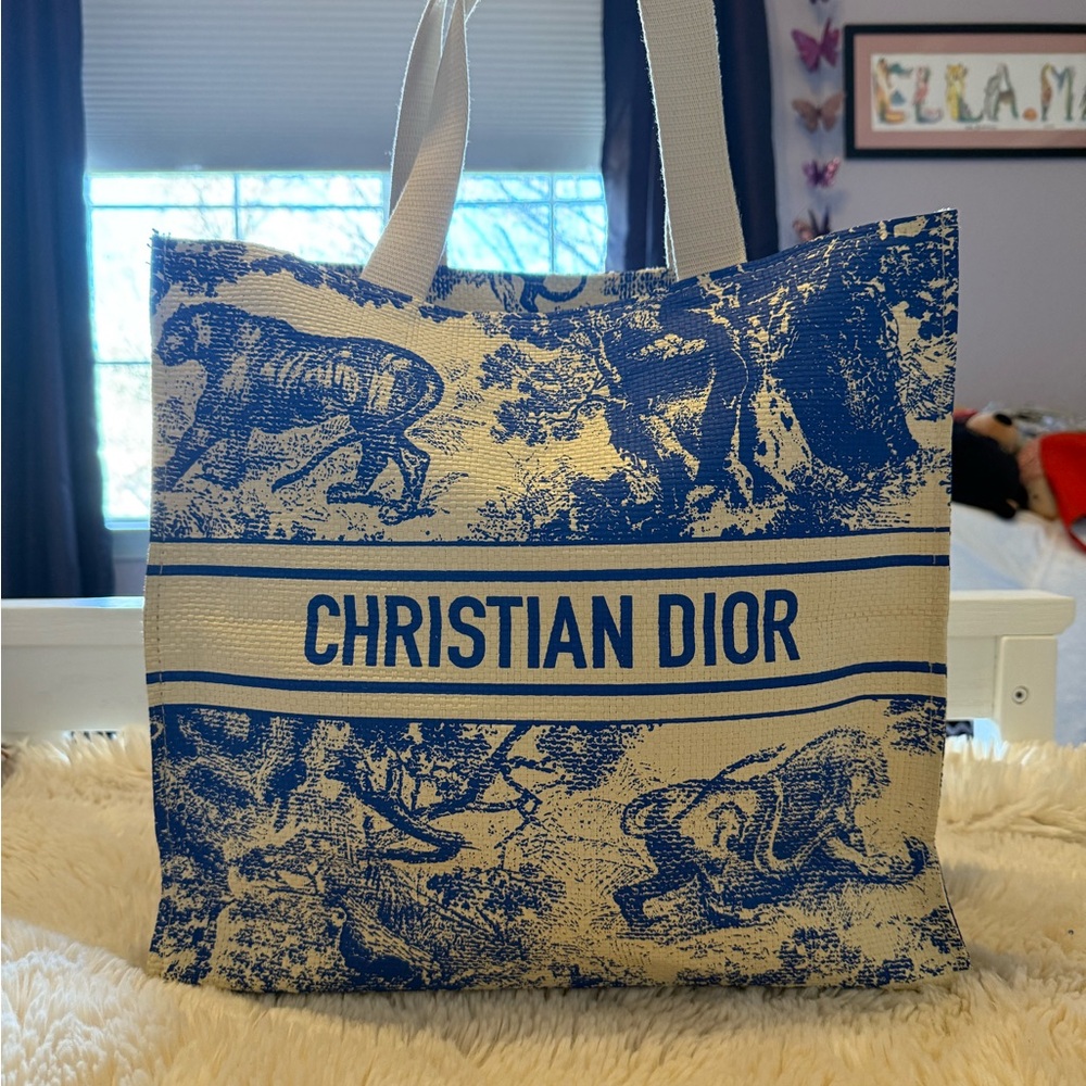 Christian Dior Blue and Cream Tote Bag